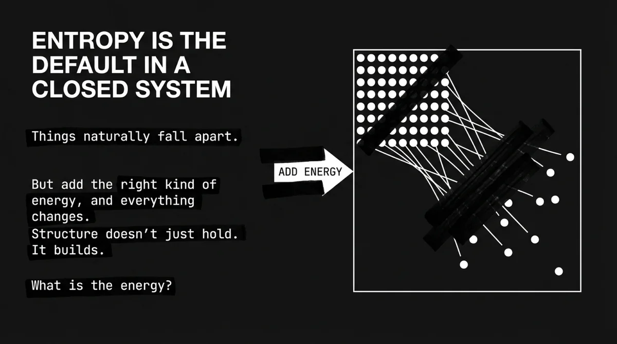 Entropy is the default in a closed system — add the right energy and everything changes
