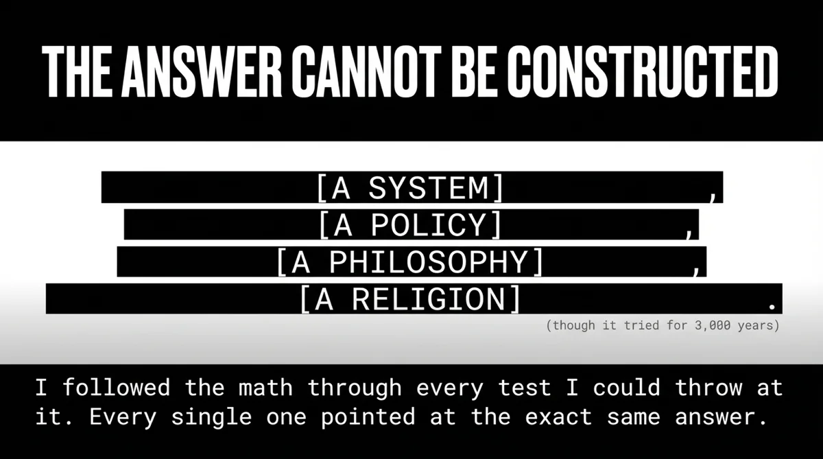 The answer cannot be constructed � not a system, a policy, a philosophy, or a religion